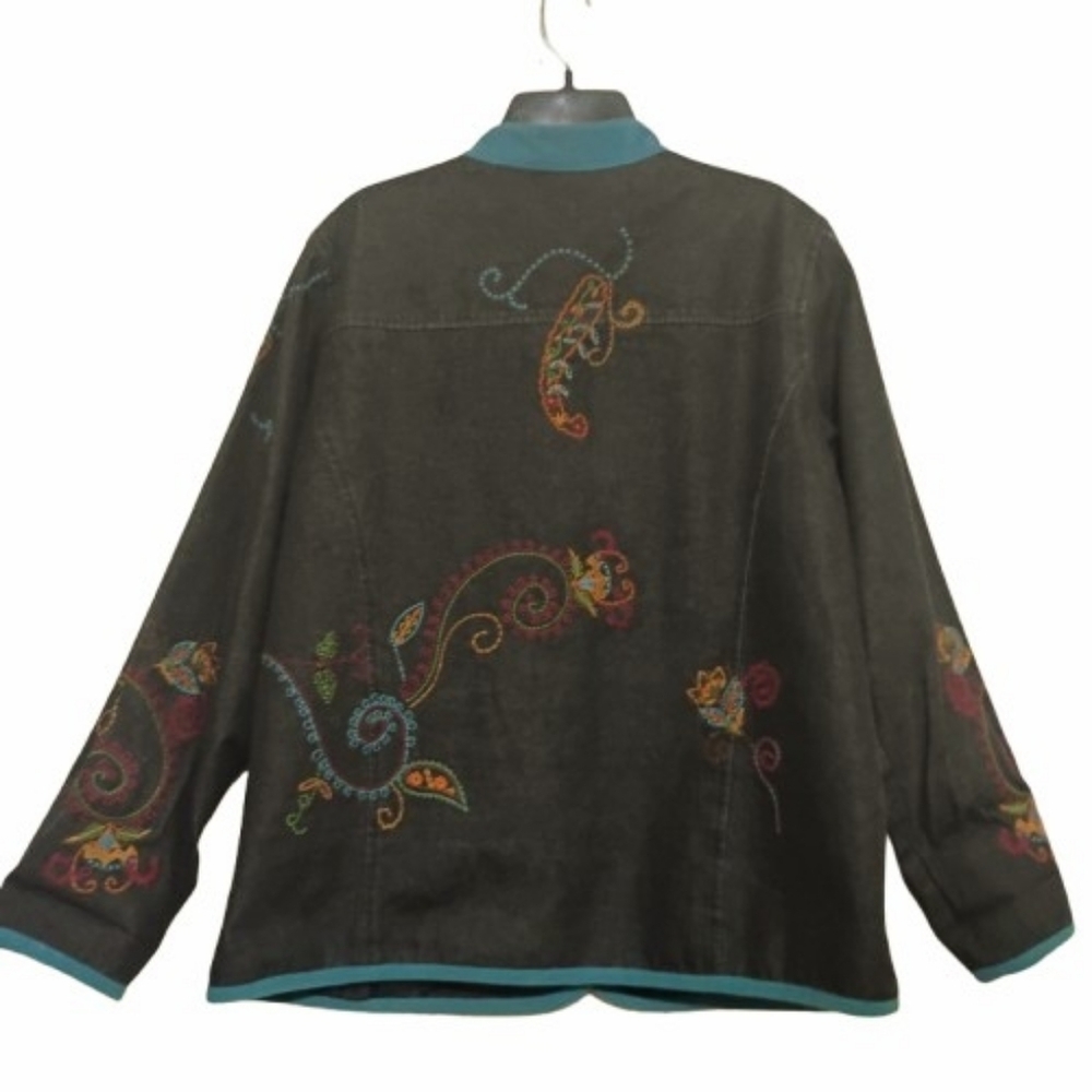 Denim & Co Floral Paisley Embroidered Artisian Inspire Vtg Jean Jacket Lge Boho - Picture 5 of 16